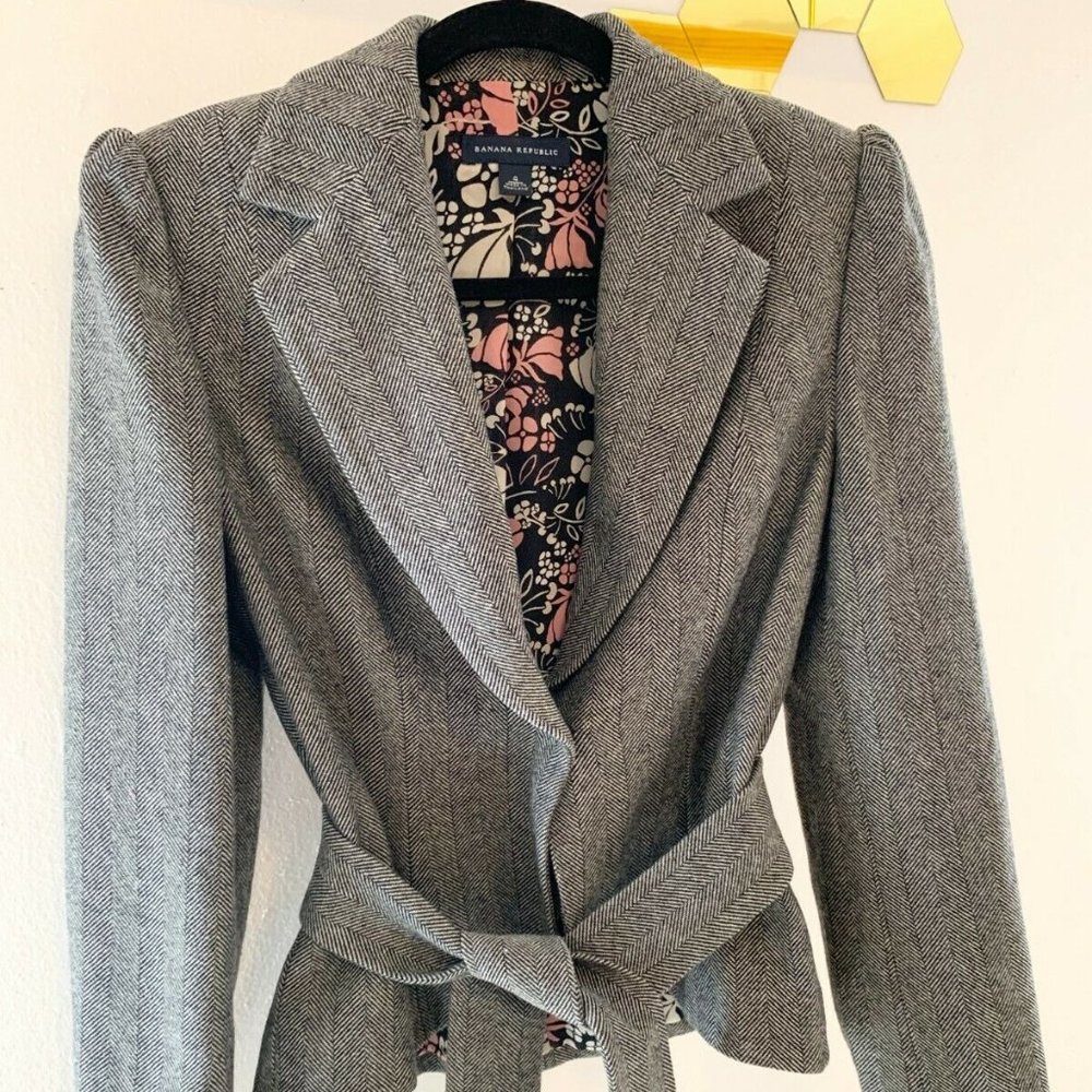 BANANA REPUBLIC Wool BELTED Hounstooth Jacket
